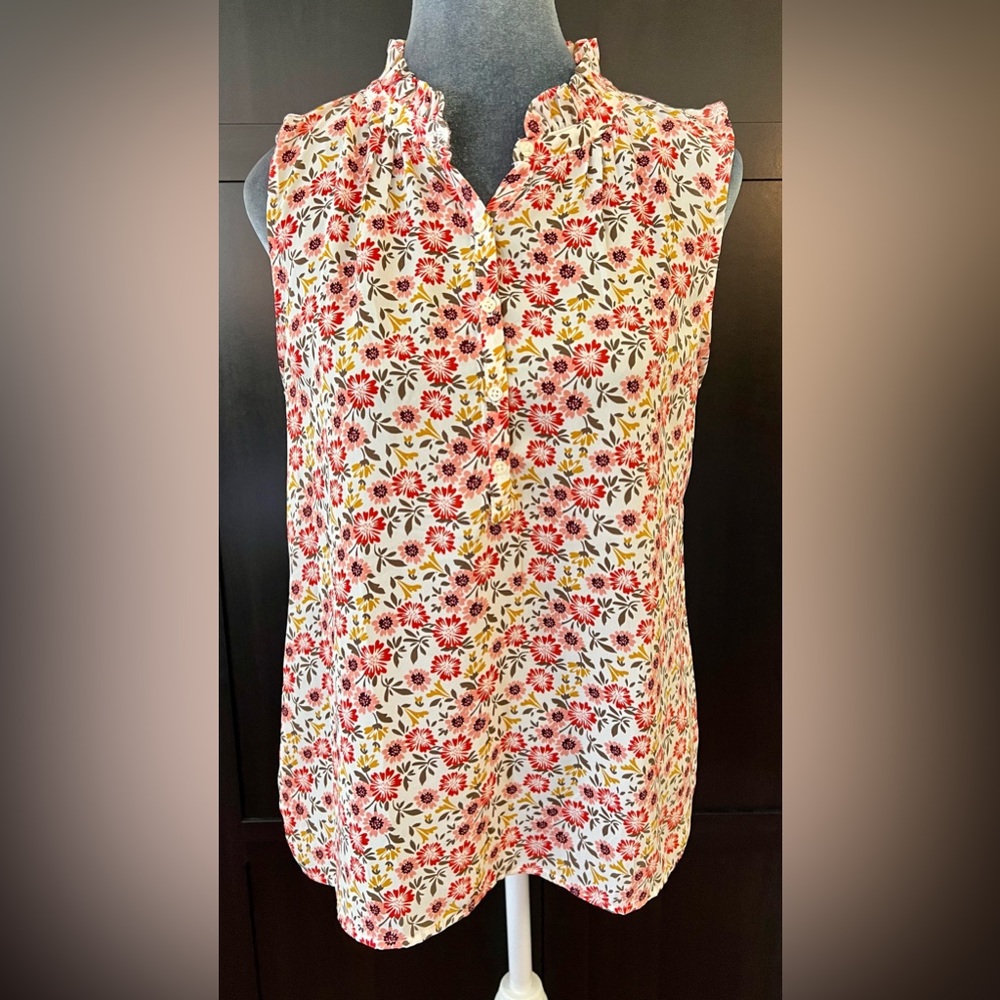 LOFT Sleeveless Blouse with Ruffle and Button Detail